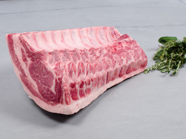 Bone In Berkshire Pork Loin Roast 10 Rib Rack raw | Heritage Foods