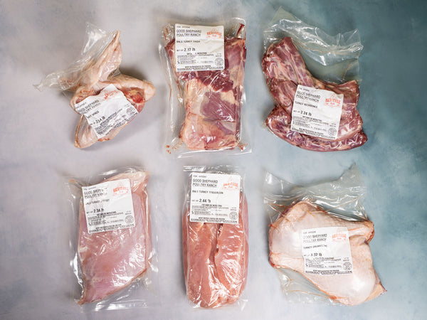 Heritage Turkey Necks, Breast, Tenders, Drumsticks, Thighs, and Wings