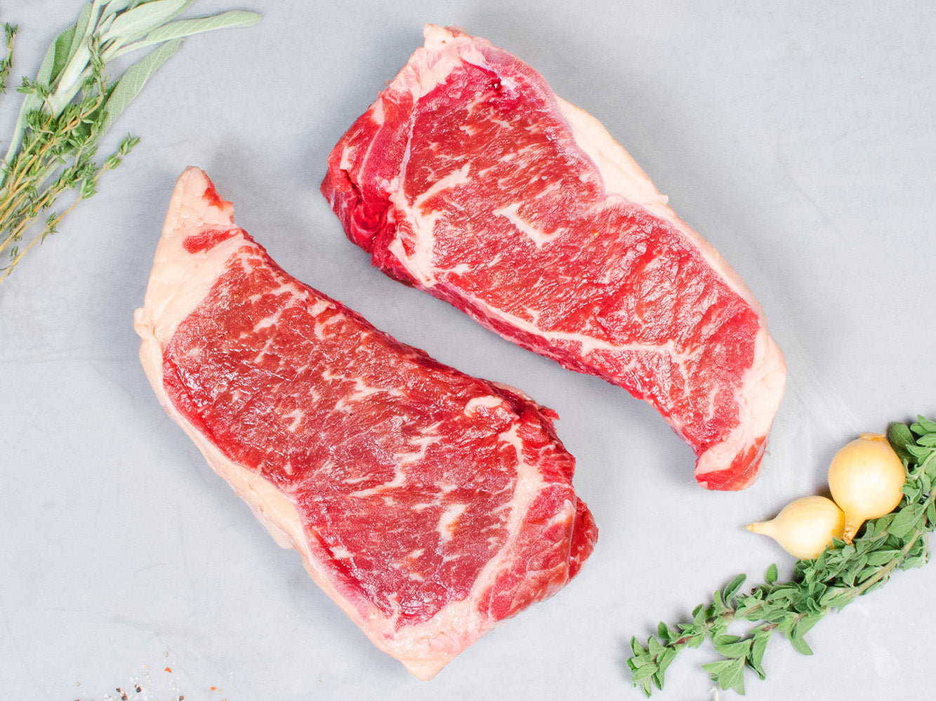Akaushi Angus Wagyu New York Strip Steaks