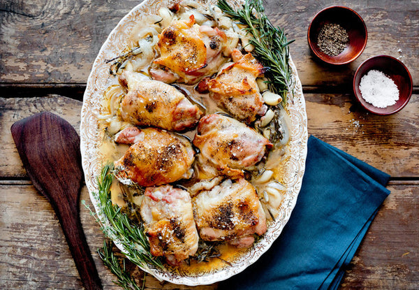 Roasted Chicken Thighs with Lemon, Thyme and Rosemary by Florence Fabricant and Nancy Silverton