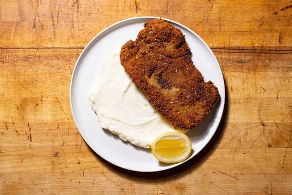 Pork Shoulder Steak Schnitzel and Mashed Potatoes