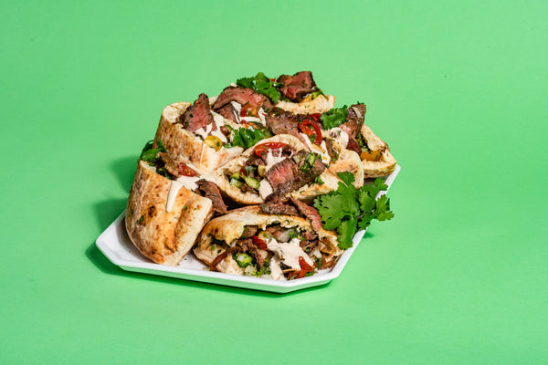Akaushi Flank Steak Shawarma Pita Sandwiches