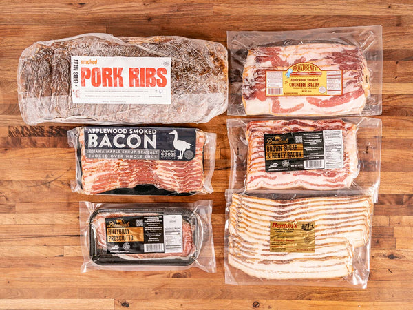 A selection of bacon, ribs, and long aged ham all smoked traditionally over hard wood | Heritage Foods