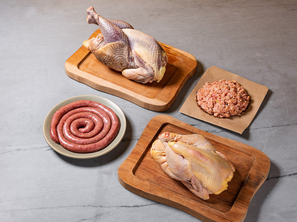 Heritage Whole chicken, Ground chicken, Turkey Sausage, and Guinea Fowl from Good Shepherd Farms