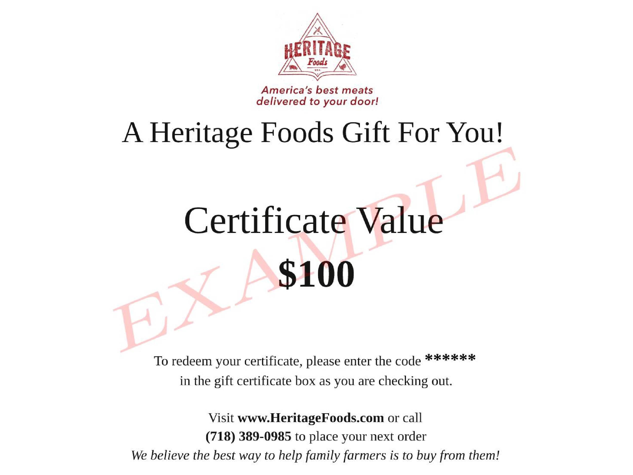 Gift Card | Gift Certificate | Heritage Foods 